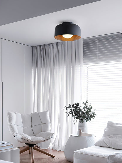Flush Mount Ceiling Light Fixture for Bedroom Hallway Small Rooms 9 in Round LED Glass Shade with Wood Grain Interior Modern Accent for Livi