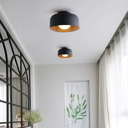 Flush Mount Ceiling Light Fixture for Bedroom Hallway Small Rooms 9 in Round LED Glass Shade with Wood Grain Interior Modern Accent for Livi