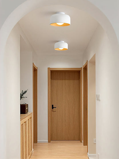 Flush Mount Ceiling Light Fixture for Bedroom Hallway Small Rooms 9 in Round LED Glass Shade with Wood Grain Interior Modern Accent for Livi
