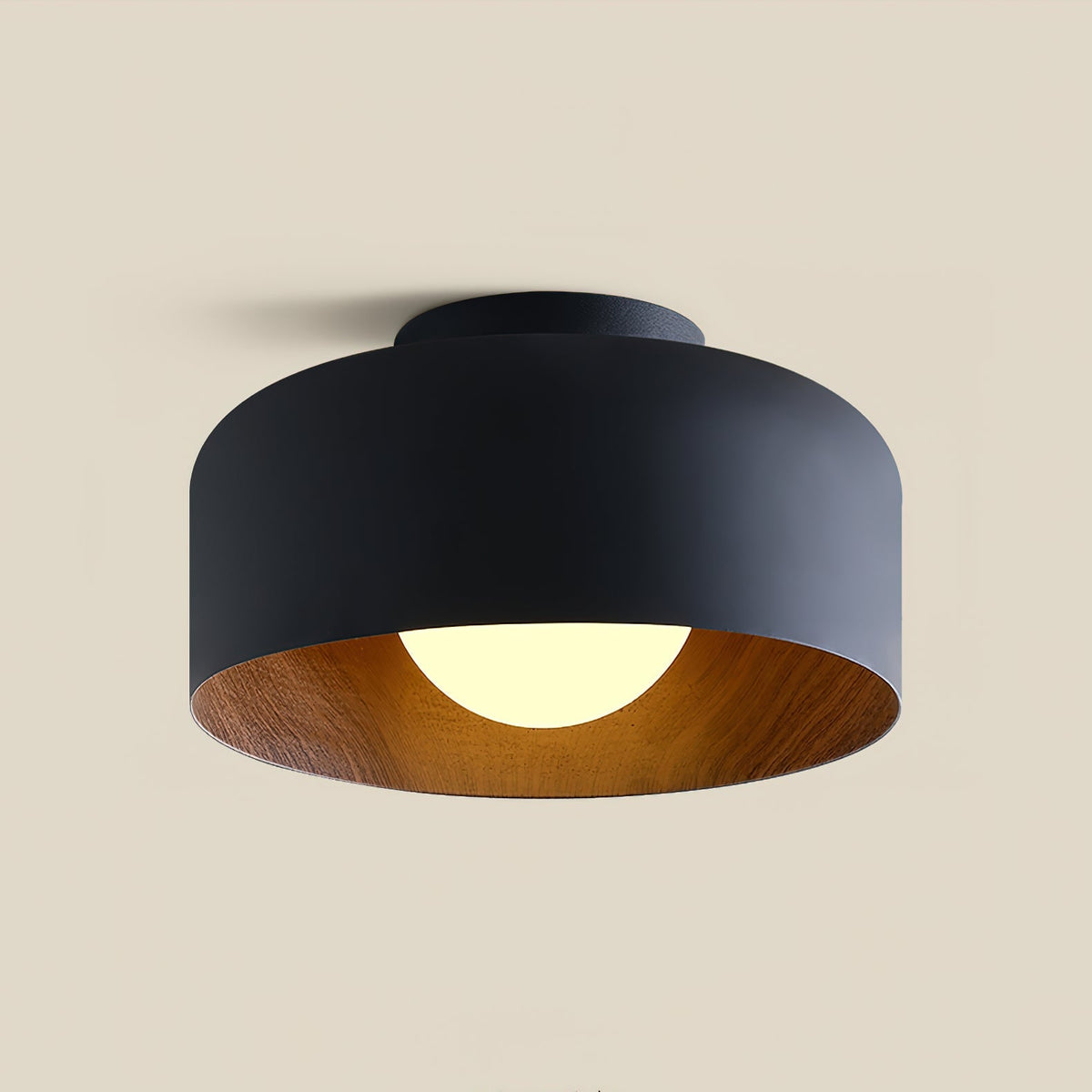 Flush Mount Ceiling Light Fixture for Bedroom Hallway Small Rooms 9 in Round LED Glass Shade with Wood Grain Interior Modern Accent for Livi