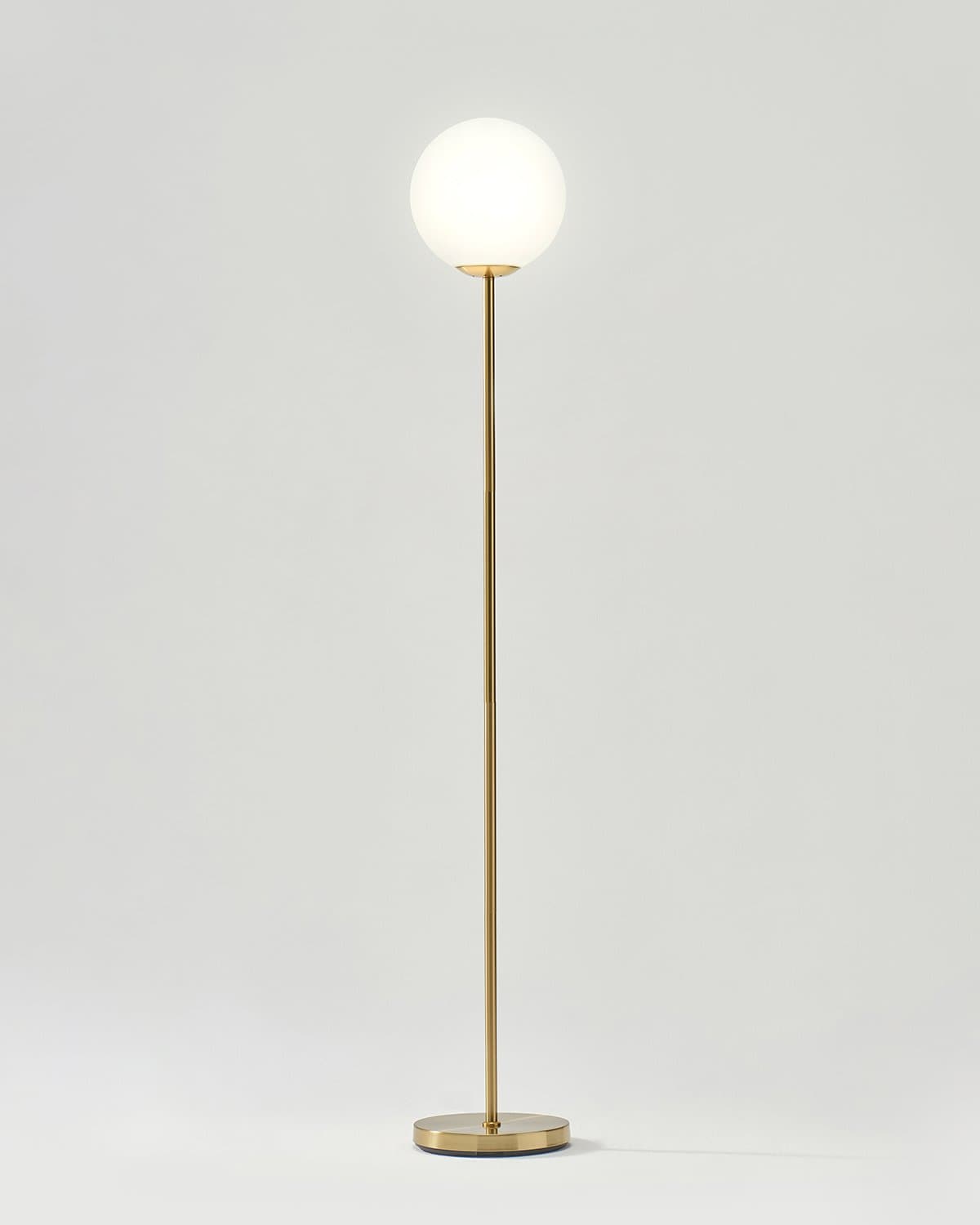 Brass Globe Standing Lamp 65 Inch Tall for Living Rooms Bedrooms Reading Corners Warm Ambient Lighting Metal Frame Foot Switch Modern Minima