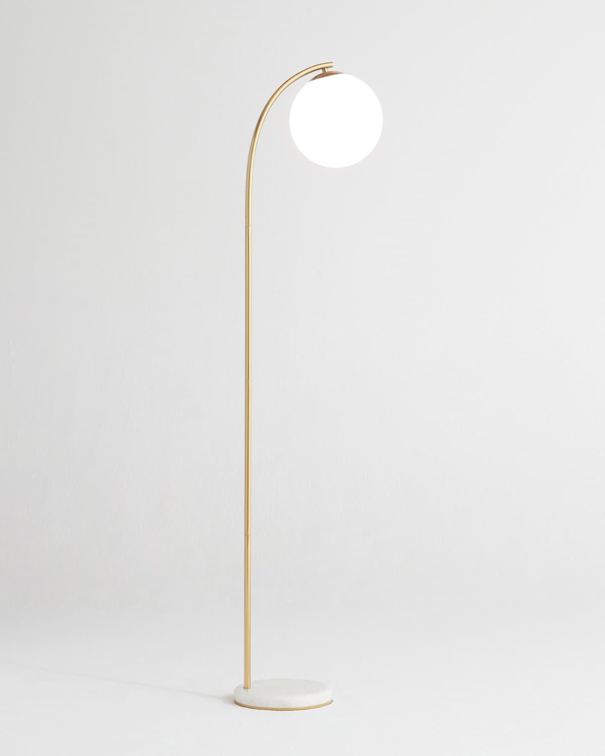 Curved Arc Floor Lamp with Marble Base & White Globe Shade 66 inches Tall Brass Accent Standing Light for Living Room Bedroom Reading Nook