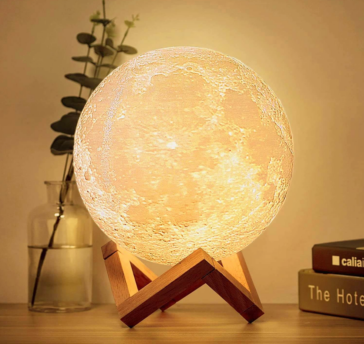 Lunara 3D Moon Lamp - Wireless LED with Dimmable Colors and Wooden Stand