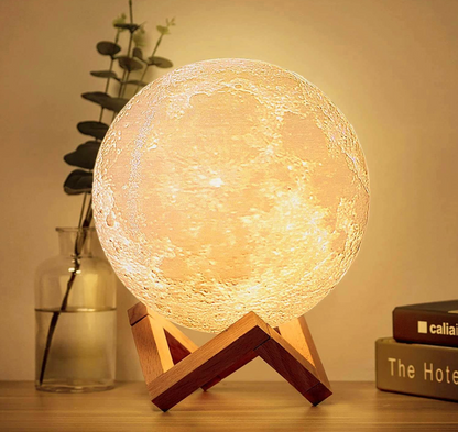 Lunara 3D Moon Lamp - Wireless LED with Dimmable Colors and Wooden Stand
