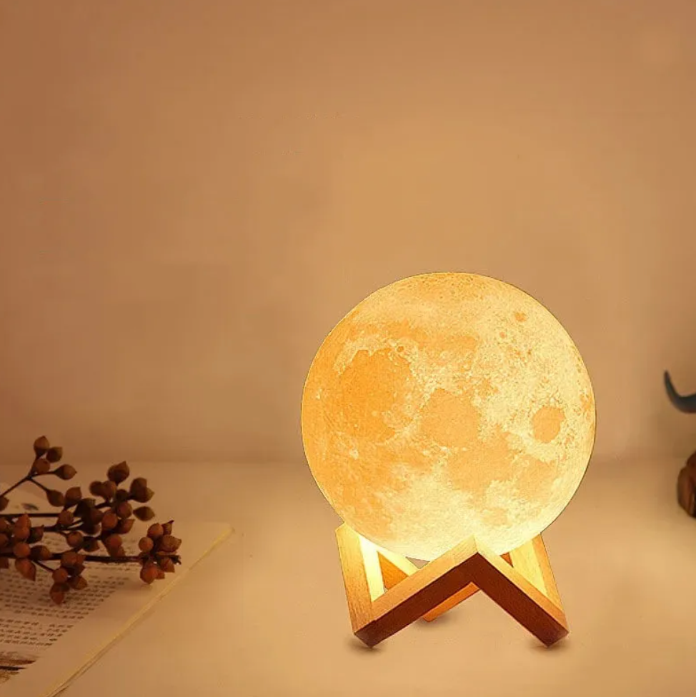Lunara 3D Moon Lamp - Wireless LED with Dimmable Colors and Wooden Stand