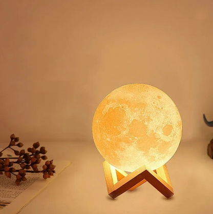 Lunara 3D Moon Lamp - Wireless LED with Dimmable Colors and Wooden Stand