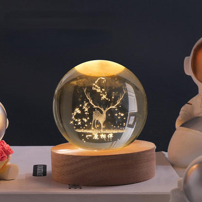 Crystal Ball Night Light 3D Engraved Warm White LED