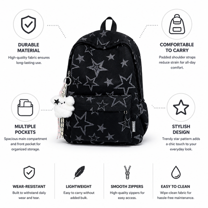 Durable Star-Patterned School Backpack