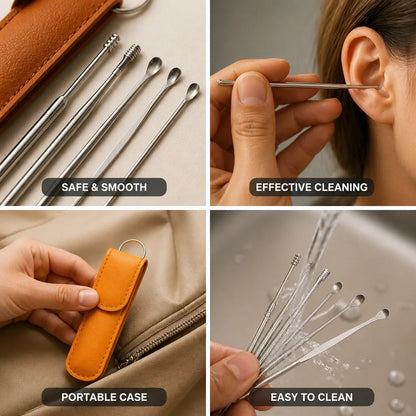 Earwax Remover Set Stainless Steel Spiral & Scoop Case