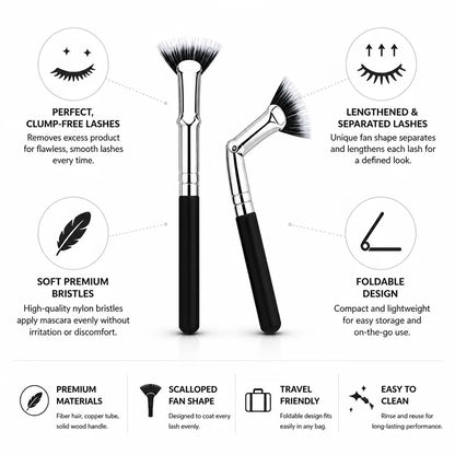 Eyelash Brush Foldable Scalloped Fan Nylon Bristles Wood Handle