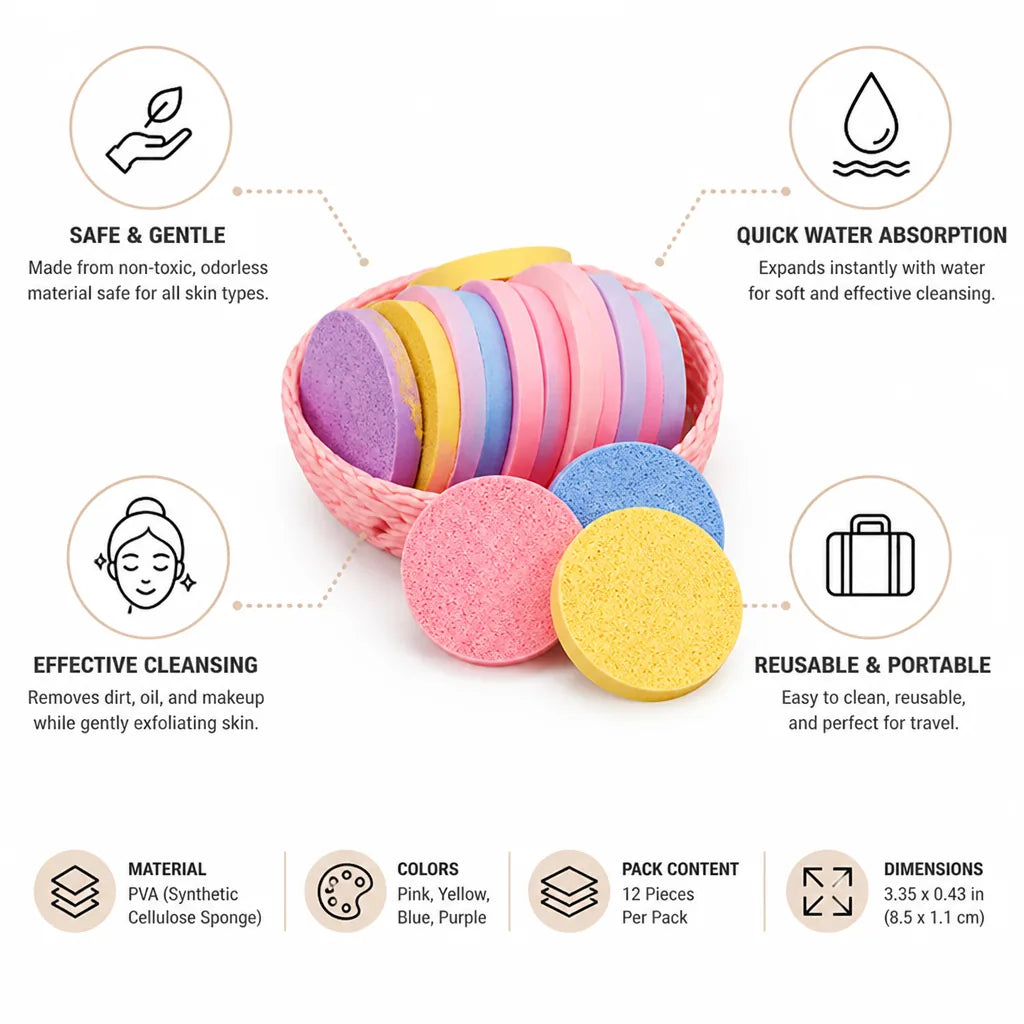 Facial Cleansing Sponge Compressed Expandable 12 Pack