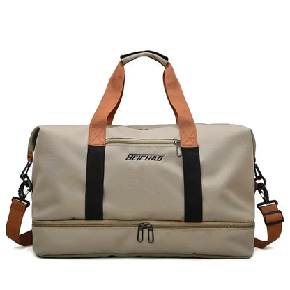 Gym Duffel Bag Water-Repellent Leather Wet-Dry & Shoe Compartment