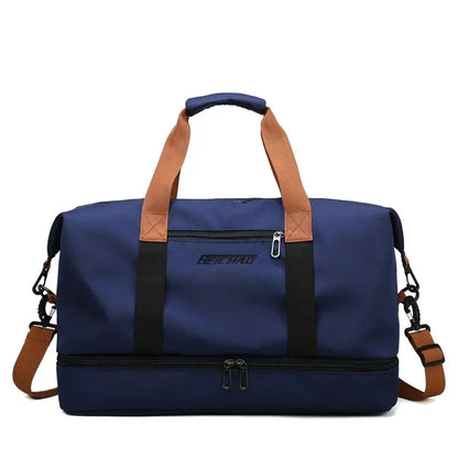 Gym Duffel Bag Water-Repellent Leather Wet-Dry & Shoe Compartment