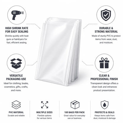 Heat Shrink Bags High Shrink Rate Transparent 100 Pack