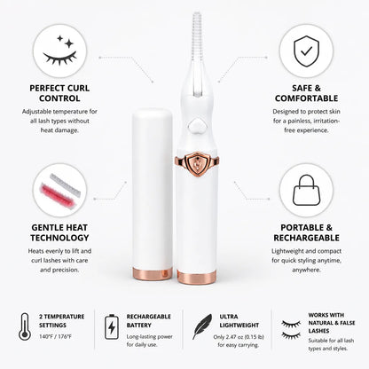 Heated Eyelash Curler Adjustable Temperature Rechargeable & Portable