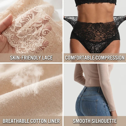 High-Waisted Panties Lace Compression Cotton Blend