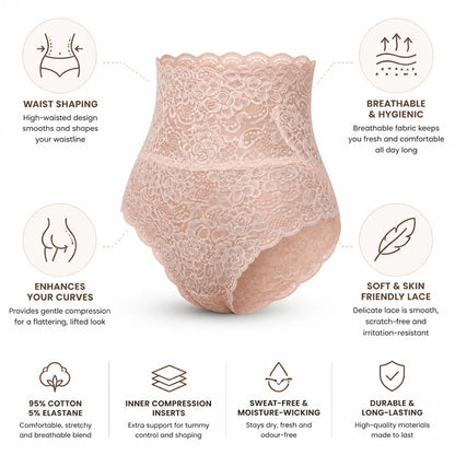 High-Waisted Panties Lace Compression Cotton Blend