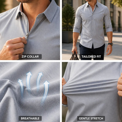 Men's Zip Shirt Tailored Fit Breathable Stretch