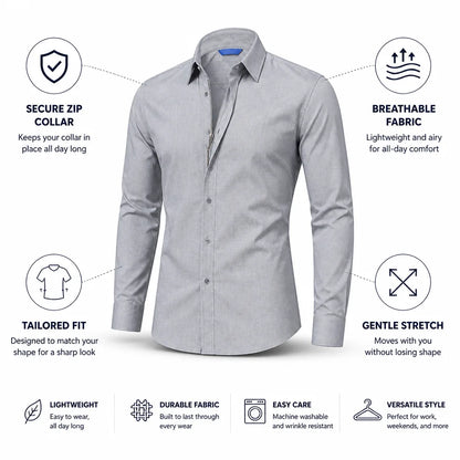 Men's Zip Shirt Tailored Fit Breathable Stretch
