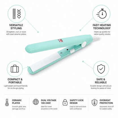 Mini Hair Straightener 2-In-1 Ceramic Fast Heating