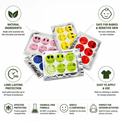 Mosquito Repellent Stickers Natural Essential Oils Baby-Safe 24-Hour Protection