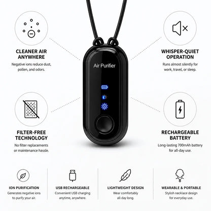 Neck Air Purifier Filter-Free Ion Rechargeable & Whisper-Quiet