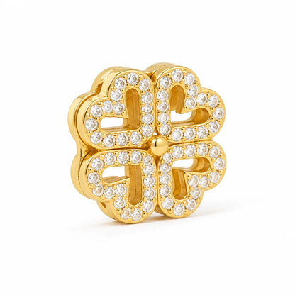 Necklace Magnetic Convertible Clover-Heart Gold-Plated Stainless Steel & Zirconia