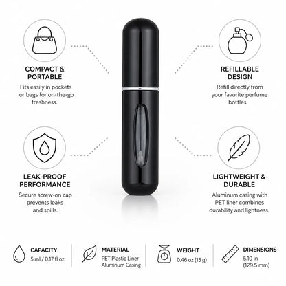 Perfume Atomizer Refillable Aluminum 5 ml