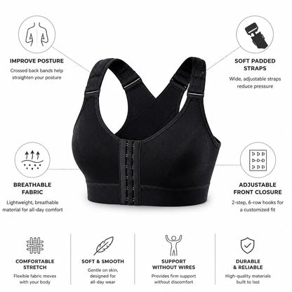 Posture Correction Bra Cross-Back Support & Adjustable Front Hook