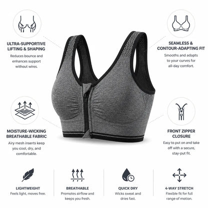 Sports Bra Front-Zip Seamless High Support