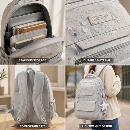 Star-Embellished Multi-Compartment School Backpack