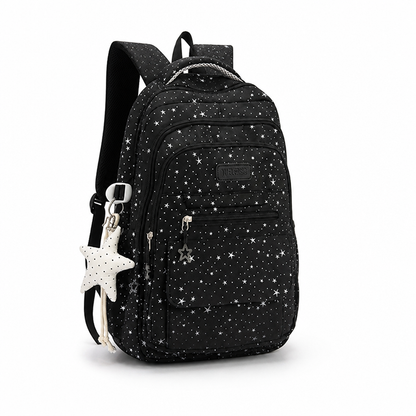 Star-Embellished Multi-Compartment School Backpack