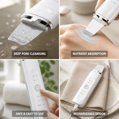 Ultrasonic Skin Scrubber Stainless Steel Spatula & Ion Therapy