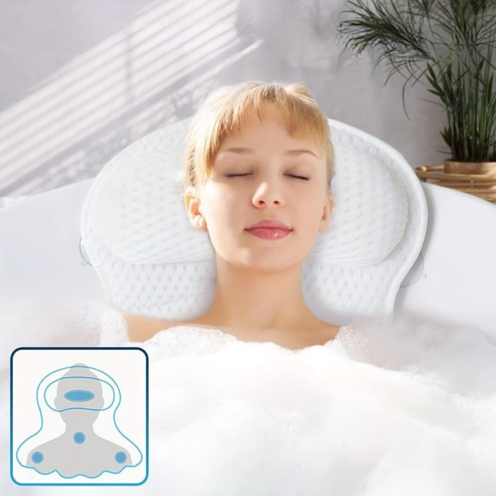 Ergonomic Spa Bath Pillow Cushion with Air Mesh for Neck and Back Support