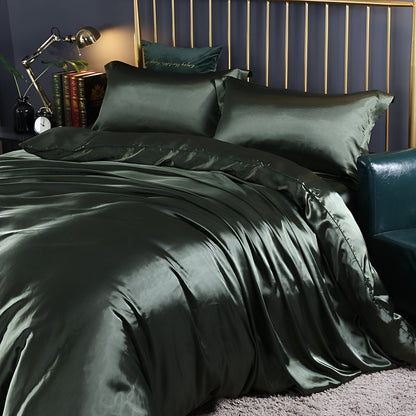 Silk Blend Sheet Set Purple 180 GSM Duvet Cover Fitted Sheet Pillowcases for Queen King Bed Luxury Breathable Bedding for Bedroom Guest Room