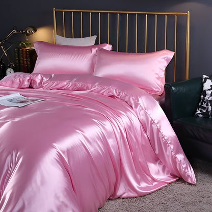 Silk Blend Sheet Set Purple 180 GSM Duvet Cover Fitted Sheet Pillowcases for Queen King Bed Luxury Breathable Bedding for Bedroom Guest Room