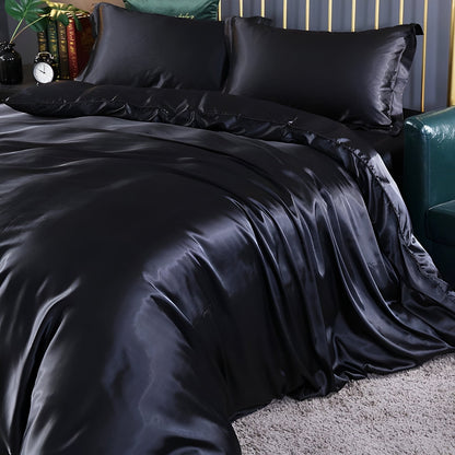 Silk Blend Sheet Set Purple 180 GSM Duvet Cover Fitted Sheet Pillowcases for Queen King Bed Luxury Breathable Bedding for Bedroom Guest Room