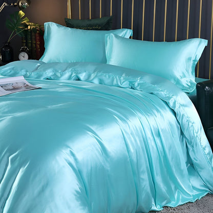 Silk Blend Sheet Set Purple 180 GSM Duvet Cover Fitted Sheet Pillowcases for Queen King Bed Luxury Breathable Bedding for Bedroom Guest Room