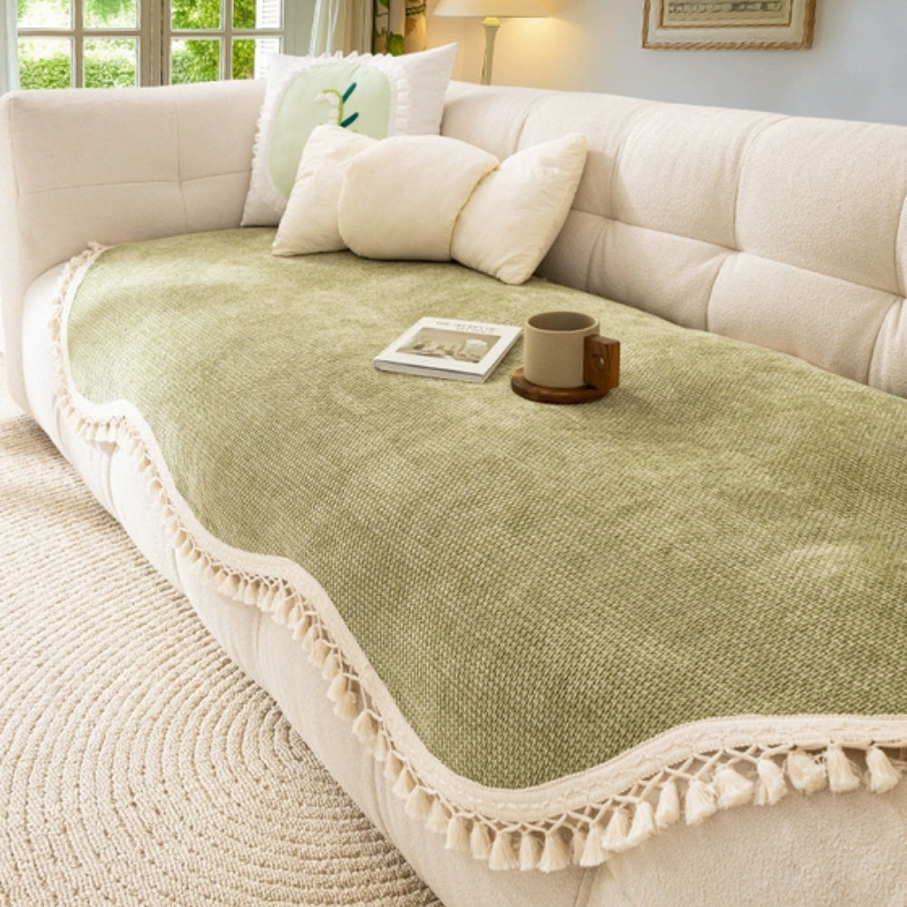 Luxe Chenille Sofa Cover - Woven Texture, Reversible Non-Slip Design