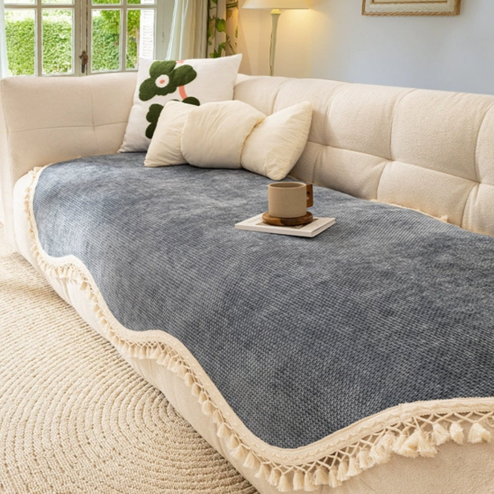 Luxe Chenille Sofa Cover - Woven Texture, Reversible Non-Slip Design