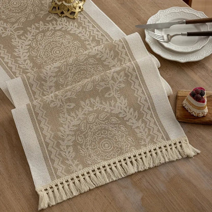 Luxe Linen Table Runner - Soft Woven Cotton Blend, Vintage Charm