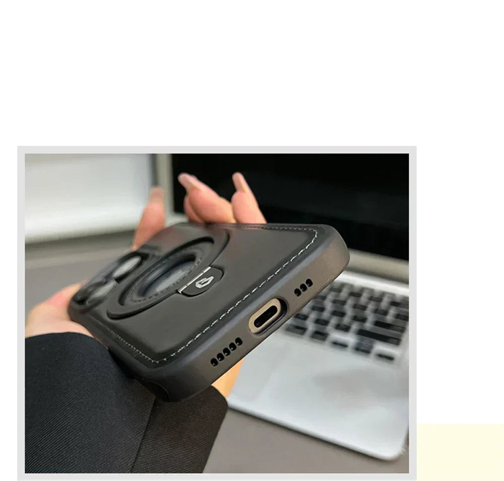 Leather Phone Cases with MagSafe, iPhone 16 Case with Fold Out Ring Stand, iPhone 15 Case, Magnetic iPhone Case with Rugged Protection