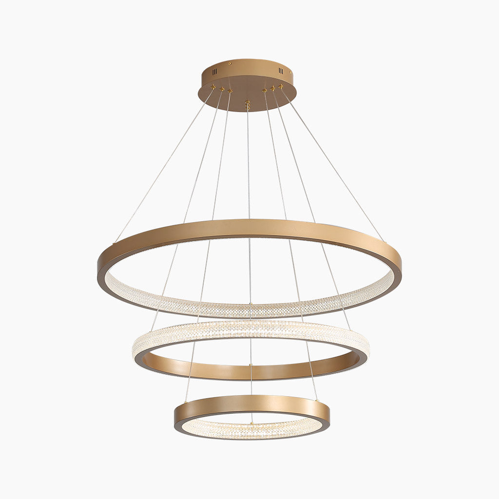 Multi-Ring LED Ceiling Fixture Gold 39 in Adjustable Height Dimmable Remote Control for Living Room Dining Room Entryway High Ceilings Conte