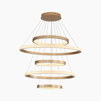 Multi-Ring LED Ceiling Fixture Gold 39 in Adjustable Height Dimmable Remote Control for Living Room Dining Room Entryway High Ceilings Conte