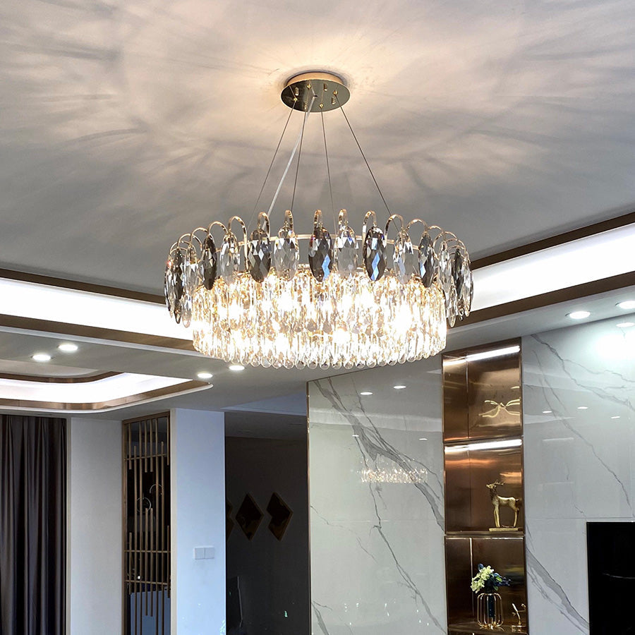 Dimmable Crystal Chandelier for Dining Room & Living Room – Adjustable Chain, Faceted Prisms, Multiple Sizes – Round & Rectangle