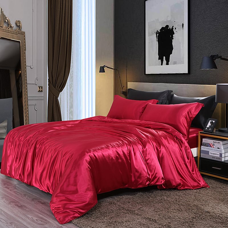 Silk Bedding Set 4 Piece, Mulberry Silk Duvet Cover Set with Pillow Covers, Hypoallergenic Silk Bed Sheets for Hair