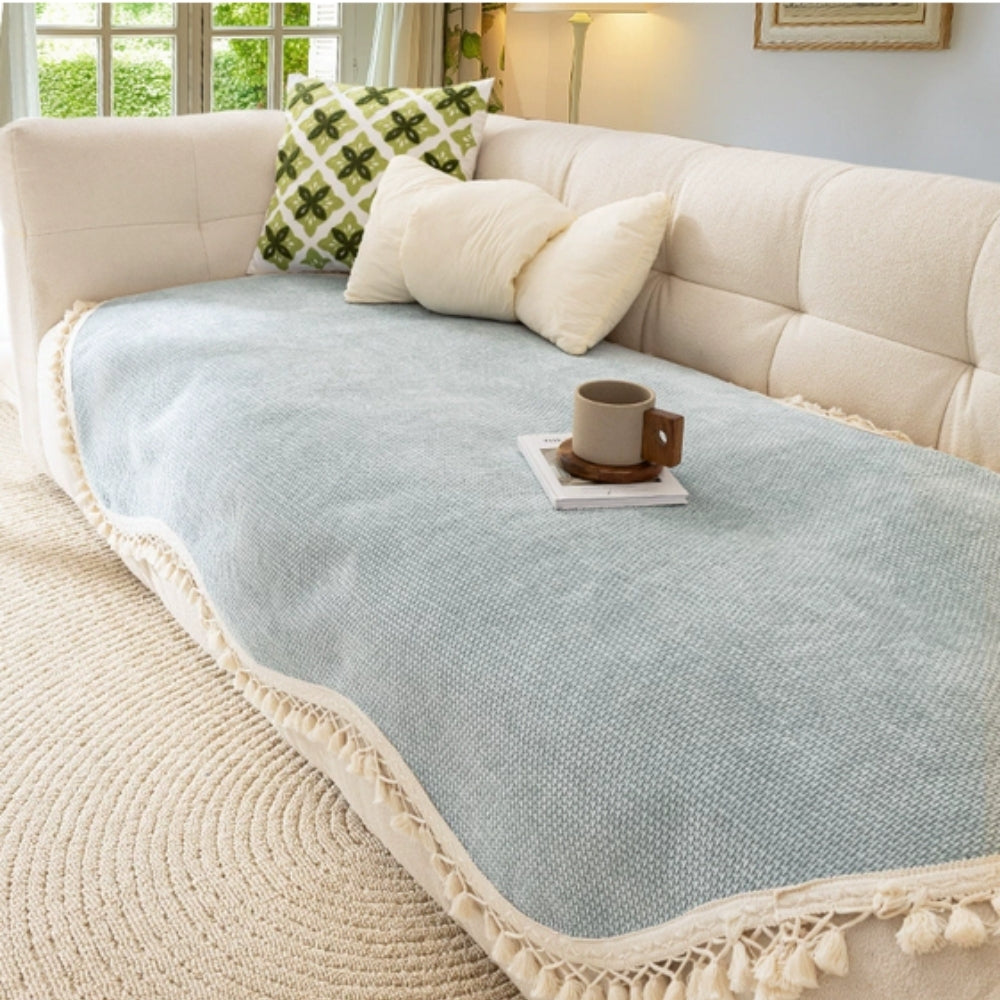 Luxe Chenille Sofa Cover - Woven Texture, Reversible Non-Slip Design