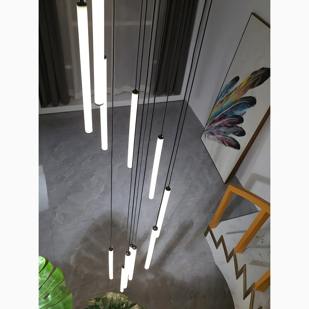 Adjustable Height LED Chandelier for Staircase & Foyer – Iron & Acrylic Multi-Light Fixture, 47–118 in Drop, 5–18 Bulb Configurations for En