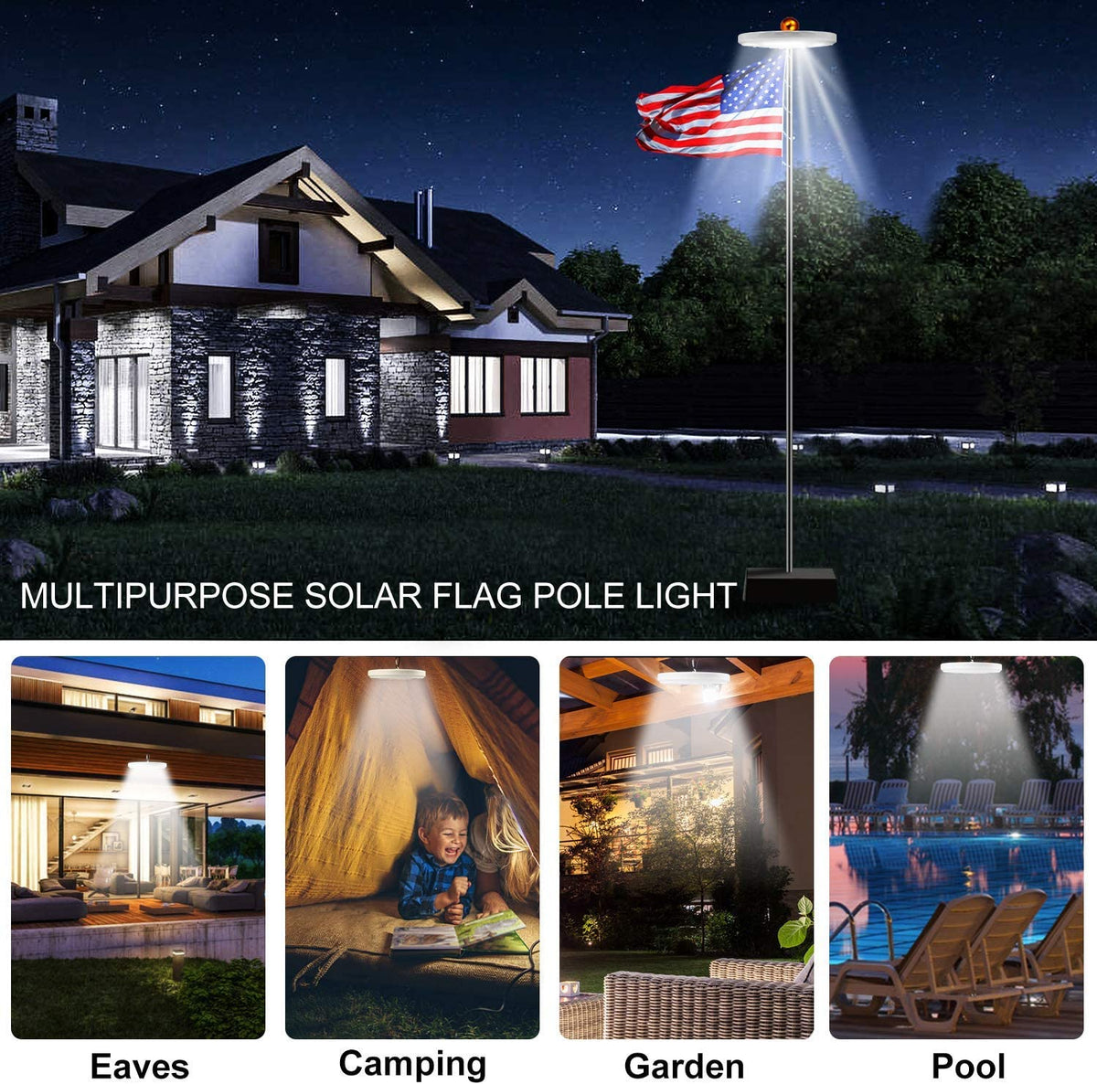 Solar Flag Pole Light with 128 Bright LEDs - Upgraded Version