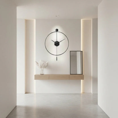Large Silent Wall Clock with Pendulum – Metal Round Timepiece for Living Room & Bedroom – Quiet Quartz Movement – Modern Decorative Clock